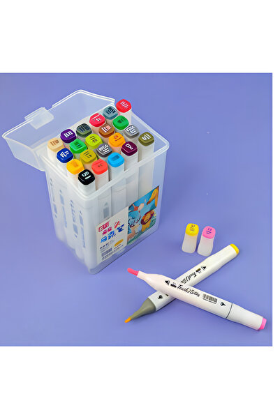 ALLStore TOUCH MARKER KALEM 48 Adet Çift Taraflı Marker Kalem DOUBLE 48 Lı KİLİTLİ ÇANTALI