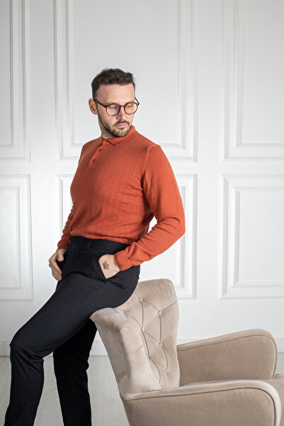 Sarar Інтерв'ю Sarar Поло з коміром 100% бавовна, цегляного кольору, трикотажний светр