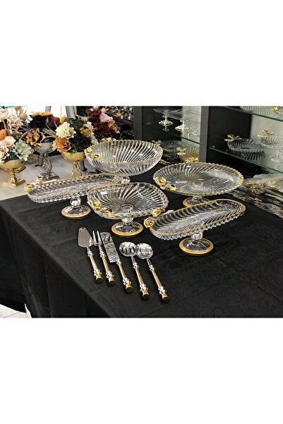 Santara AVANGARDE GOLD METAL GALA FLOWERY 5 PIECES PRESENTATION AND 5-PIECE SERVICE SET GORGEOUS PRESENTATION SET