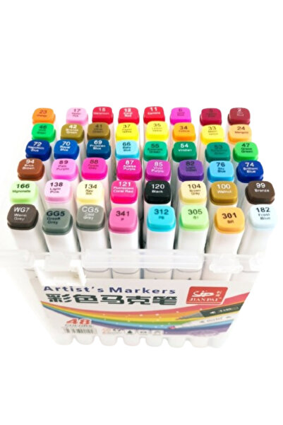 ALLStore TOUCH MARKER KALEM 48 Adet Çift Taraflı Marker Kalem DOUBLE 48 Lı KİLİTLİ ÇANTALI