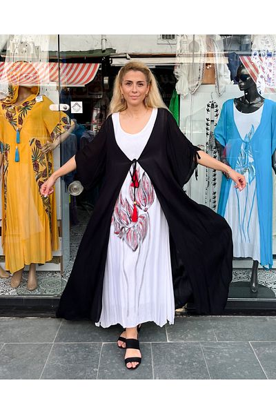 Sosyete Kaplumbağa Authentic Voile Cotton Plus Size Maxi Kimono Kaftan Suit With Jacket