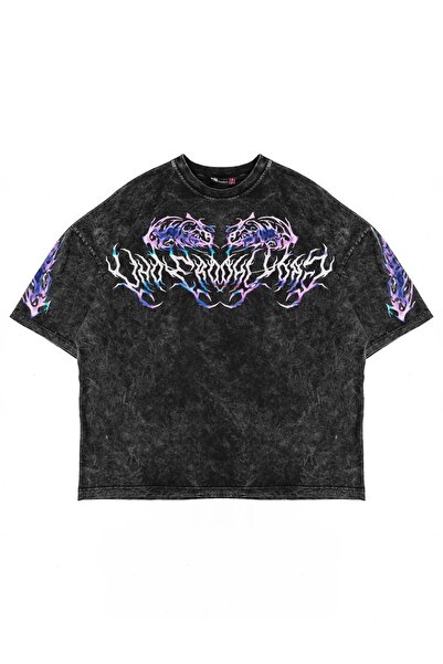 Bak Moda Tricou oversize unisex, lavabil, negru, imprimat cu text etern