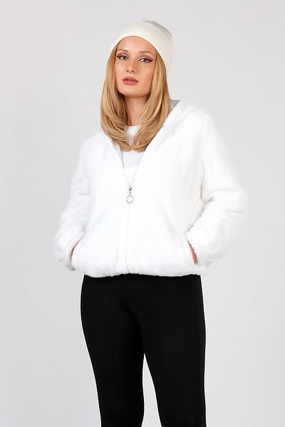 Giyim Dünyası Women's Hooded Plush Coat White