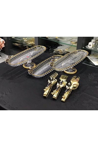 Santara AVANGARDE GOLD METAL GALA FLOWERY WONDERFUL PRESENTATION SET CONSISTE OF 3 TANES PRESENTATIONS AND SERVICE SET OF 3