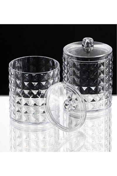 Flosoft Diamond 2-Piece Cotton Organizer, Cylinder Makeup Cotton and Ear Swab Set of 2
