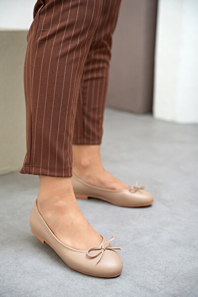 LAMİNTA Swan Nude Bow Detailed Women's Ballerinas