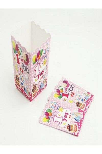 Kazanabil 12 PACK 1 YEAR OLD BIRTHDAY THEMED CORN BOX PINK