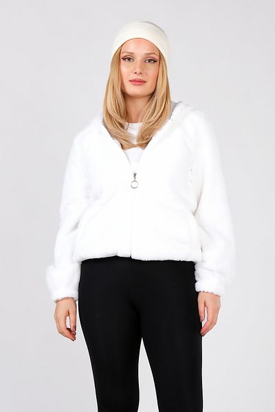 Giyim Dünyası Women's Hooded Plush Coat White