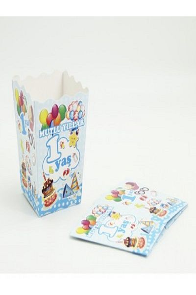 Kazanabil 12 PIECES 1 YEAR OLD BIRTHDAY THEMED CORN BOX BLUE