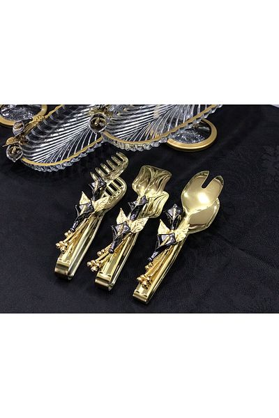 Santara AVANGARDE GOLD METAL GALA FLOWERY WONDERFUL PRESENTATION SET CONSISTE OF 3 TANES PRESENTATIONS AND SERVICE SET OF 3
