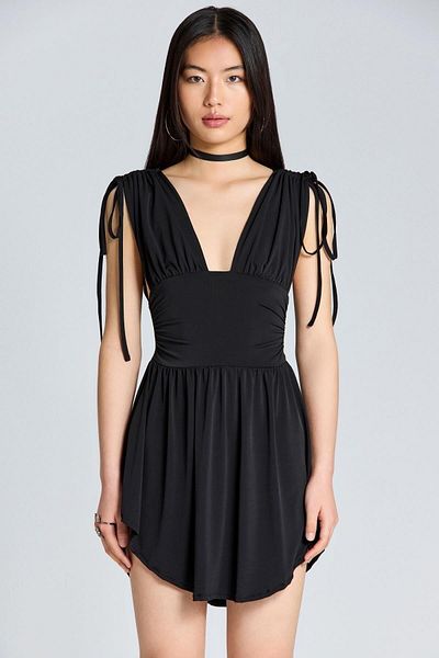 boutiquen 2622 Μαύρο Μίνι Φόρεμα με Δεμένο Κορδόνι