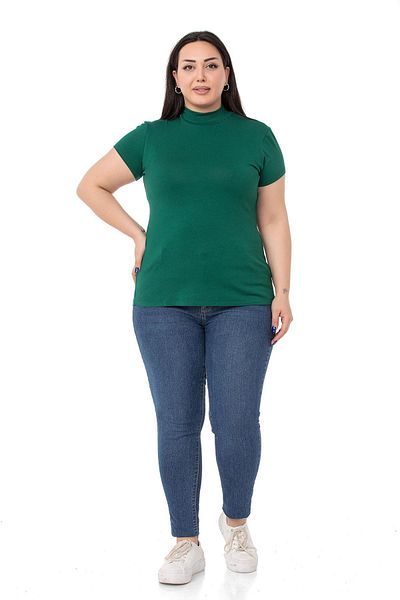 DISENTIS MODEST Large Size Half Fisherman Short Sleeve Viscose Emerald Body