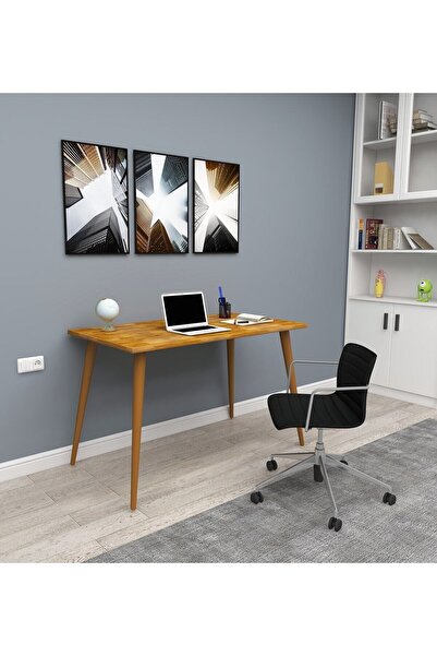 WOODFACE Masif Ahşap Ofis Çalışma Masası 116x55 Doğal Ahşap Ağaç Ayak Çok Ama...