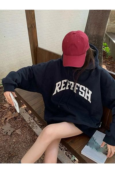 npLStore Μπλε Navy Refrfsh Print Λεπτομερής φούτερ με κουκούλα με κουκούλα