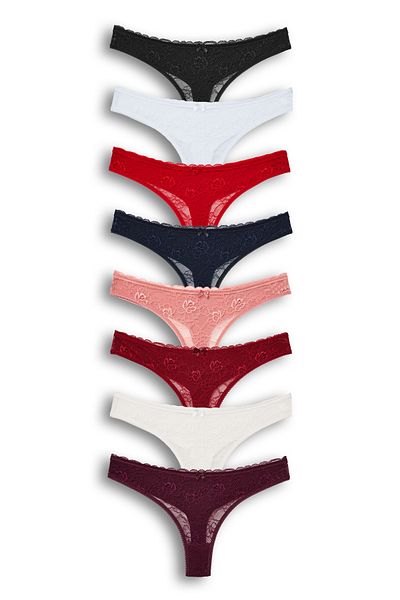 HNX 8-Piece Front Lace Back Double Layer Cotton Thong Women's Panties