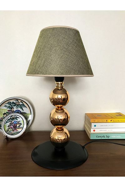 asellus Munis Series 3 Ball Exclusive Gold Plated Lampshade Table Lamp, Decoration, Fabric Head