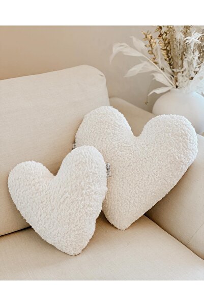 Hestia Home Teddy Pofuduk Peluş Kalp Yastık Dekoratif Yastık Love Kırlent