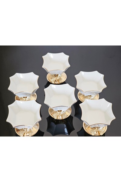 atabey home Silk Porcelain Butterfly Footed Bowl Set of 6 Real Gold Gilded