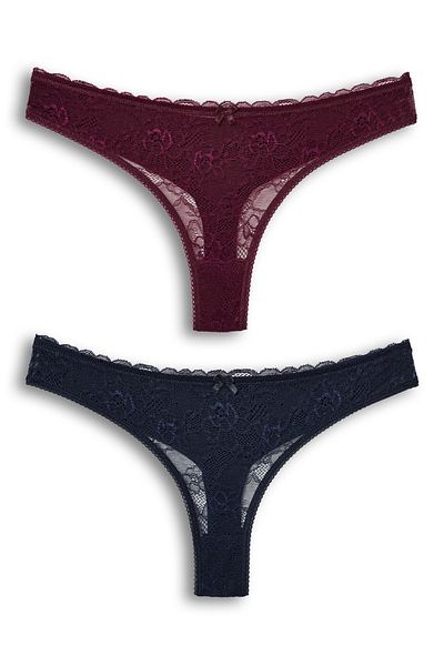 HNX 2-Piece Front Lace Back Double Layer Cotton Thong Women's Panties