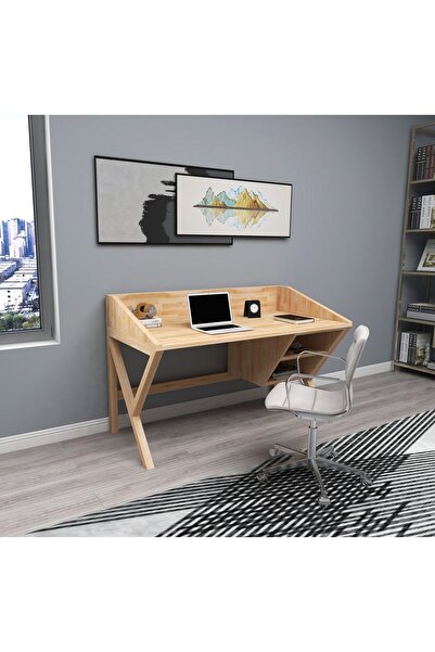 WOODFACE Masif Ahşap Çalışma Masası 120x75 Doğal Ahşap 2 Gözlü Özel Tasarım U...