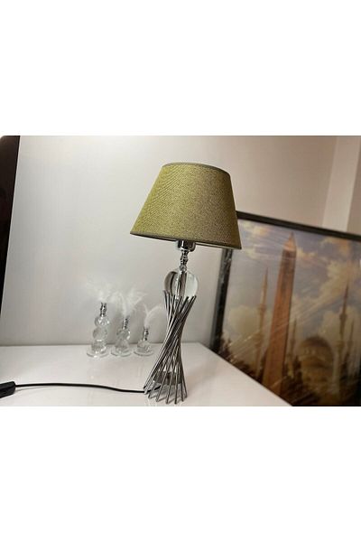 asellus Misbah Twist Lampshade Table Lamp with Crystal Glass Chrome Plated (Silver Color), Lampshade