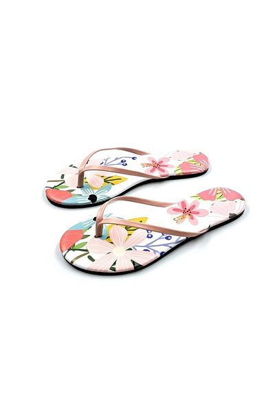 Tkees Classic Women's Floral Patterned Powder Pink Slippers