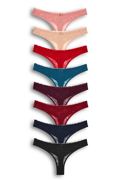 HNX 8-Piece Front Lace Back Double Layer Cotton Thong Women's Panties