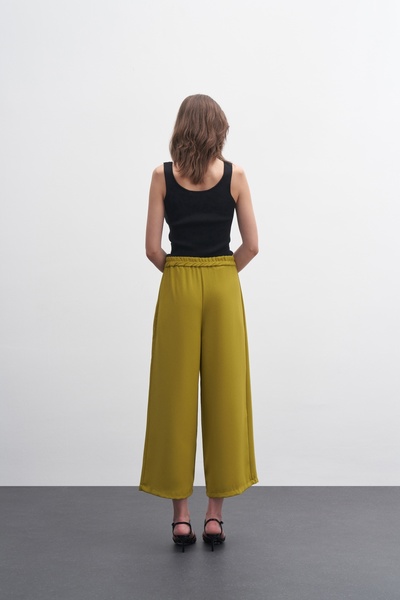 EBU Prive Kadın Krep Midi Palazzo Pantolon Yağ Yeşili