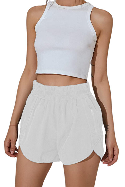 GHASSY CO. Ghassy Co. Kadın Yüksek Bel Cepli Koşu Fitness Egzersiz Boxer Taytlı Şort