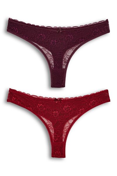 HNX 2-Piece Front Lace Back Double Layer Cotton Thong Women's Panties
