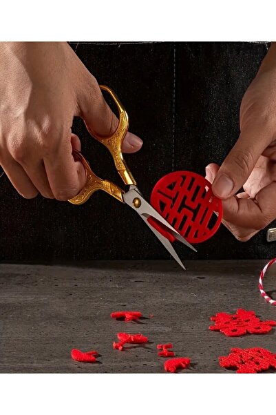 ugurlualisveris Gold Colored Promise and Engagement Scissors - Ribbon Opening Scissors, Special Day Sewing Embroidered Scissors