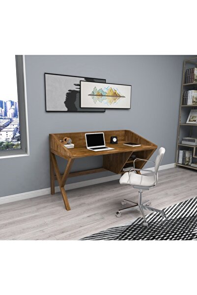 WOODFACE Masif Ahşap Çalışma Masası 120x60 Doğal Ahşap 2 Gözlü Özel Tasarım U...