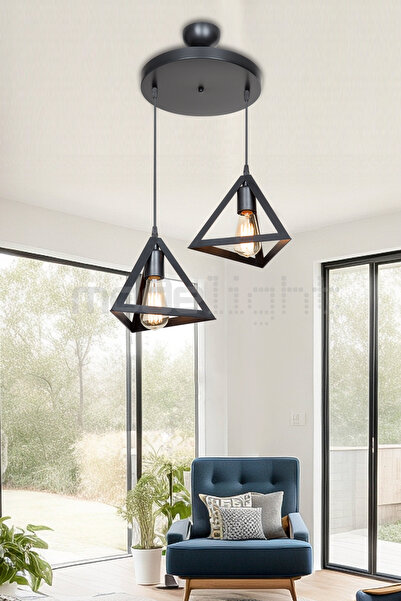 Modelight PRİZMA 2Lİ AVİZE SİYAH SALON-OTURMA ODASI-ÇOCUK ODASI-YEMEK-YATAK ODASI--ANTRE-MUTFAK