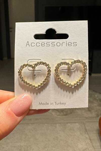 C&E Design Kadın Gold Taşlı Kalp Tarz Küpe
