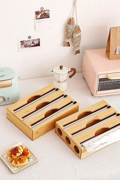 ELZEY HOME Bamboo 3 Compartment Foil Stretch Cutting Box
