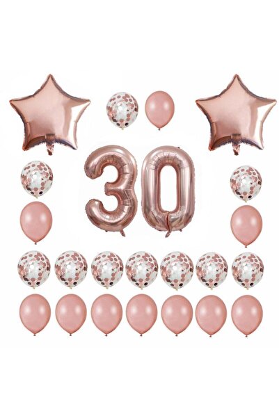 parti sürprizi Rose Gold 30 Yaş Folyo Balon Set
