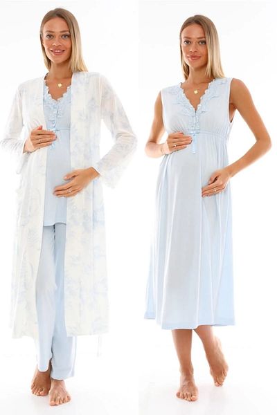 Lohussa Set de pijamale de maternitate pentru femeie, cu bretele late, cu model, halat de maternitate