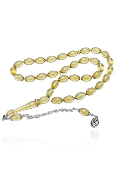 BY BARUN SİLVER Rosary Squeezing Amber Barley Cut 925 Sterling Silver Men's Tasseled Rosary