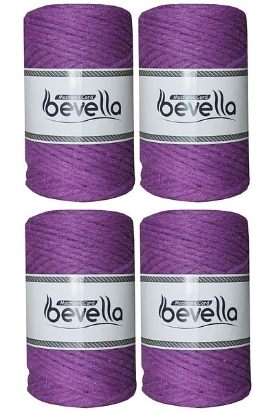Bevella Macrame Cord Τυφλό μονό στριφτό νήμα μακραμέ 3 mm μωβ 1 κιλό 4 τεμάχια 250 γρ.
