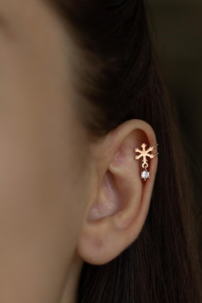 BY BARUN SİLVER Kıkırdak Earcuff Kartanesi Tektaş 925 Ayar Zirkon Rose Pembe ...