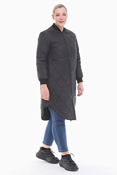 VETRE Women's Large Size Ribbed Black Puffer Quilted Jacket 1036