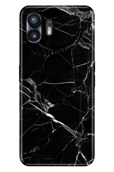NOTHING Phone 2 Uyumlu Kılıf Şeffaf Baskılı Silikon Resimli Mermer Siyah
