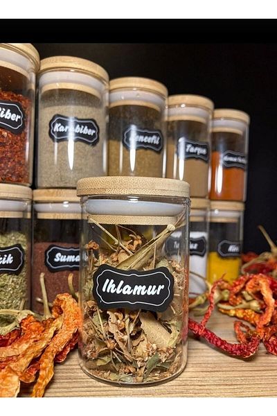 Kitchen Pembelia 12-Piece Labeled Bamboo Vacuum Glass with Lid 180ml Spice Rack Storage Container Spice Set
