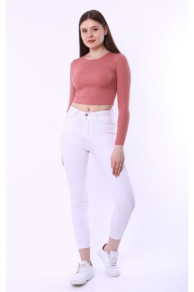 Rooted Crop cu mânecă lungă pentru femei, țesătură cu cordon pentru camisole 95% bumbac 5% elastan