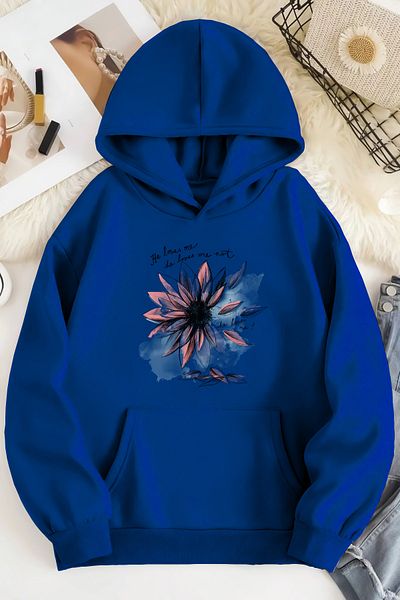 Favorim50ton Unisex 2ip Raised HE LOVE Printed Sax Oversize Sweatshirt