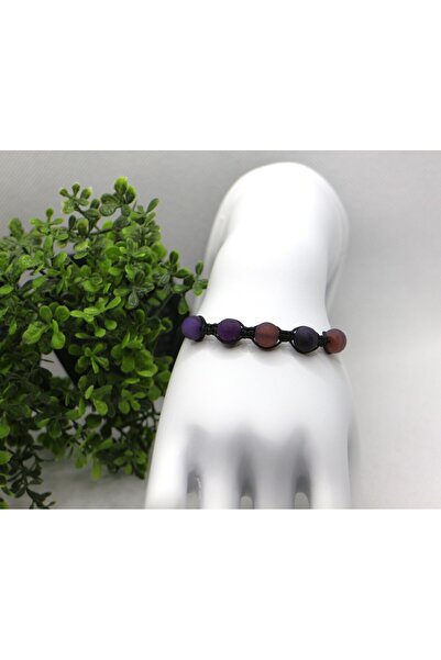 Tezcan Aksesuar سوار من الحجر الطبيعي المحبوك من حجر الجمشت غير اللامع