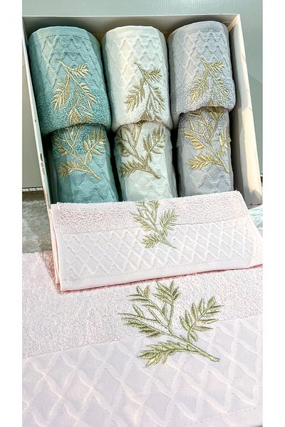 AYHANHOME Embroidery Patterned Boxed Dowry Gift Set of 8 4 Hand Face & 4 Kitchen Towels