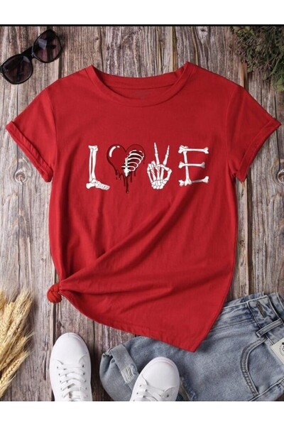 MAGORS STIL-KS LOVE Štampano Oversize kroj crvena i crna boja T-shirt