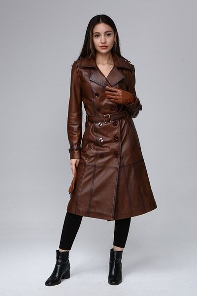 CE-YIL DERİ ÜRÜNLERİ Women's Leather Overcoat Brown