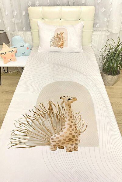 EVPANYA Sevimli Zürafa Desenli Yatak Örtüsü ve Yastık Kılıfı